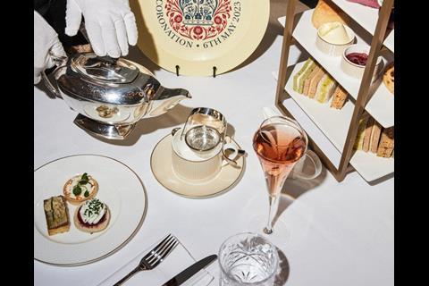 Selfridges coronation afternoon tea on dining table